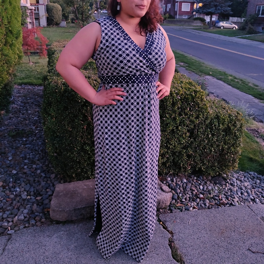 Lands' End Blue and White Maxi Dress - Size 18